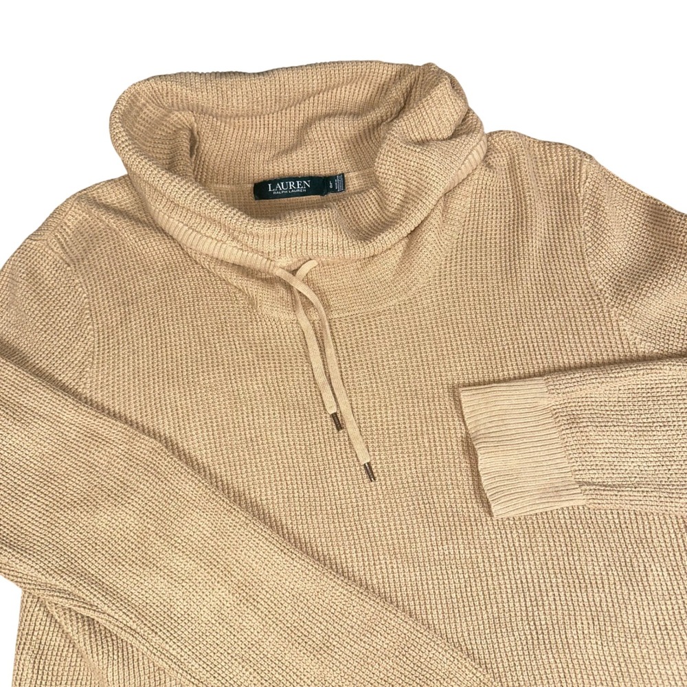 LRL Ralph Lauren Sweater Tan Cowl Neck Waffle Knit Classic Pullover Women's L